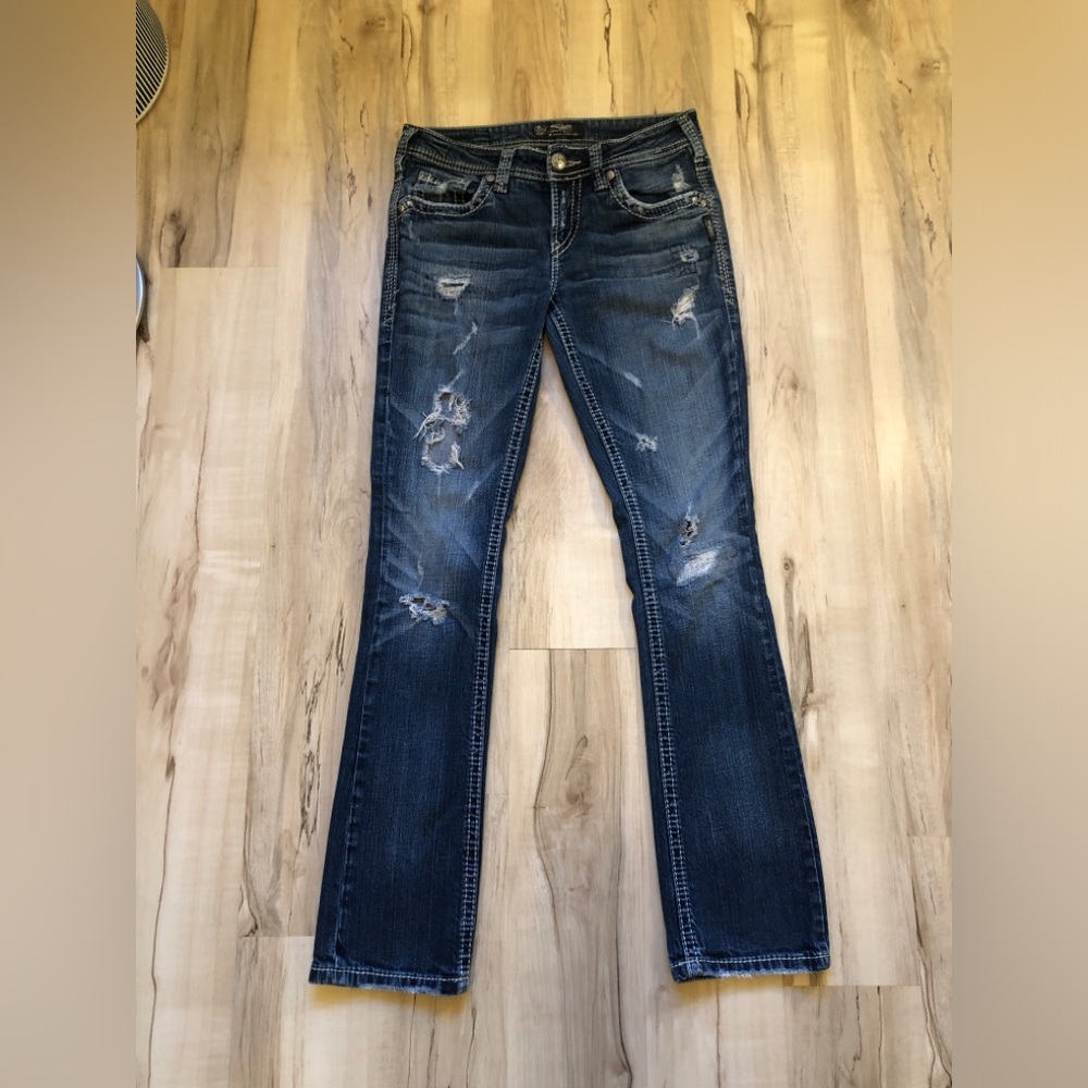 Silver Jeans Co Aiko Baby Boot Womens 28x31 Low Rise Distressed Y2K Bootcut Jean